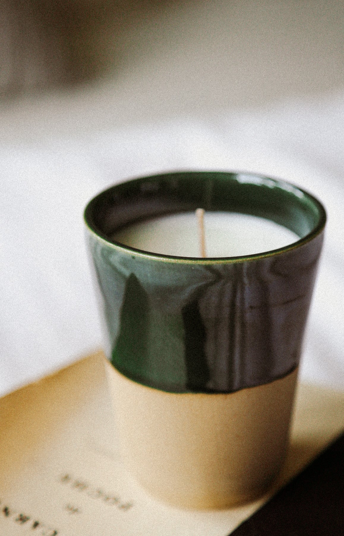 Close up of a vegetable wax Coriander candle from Bougies La Française. Made in France.